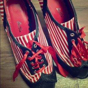 Bettie Page Polly Oxford Stripe Booties